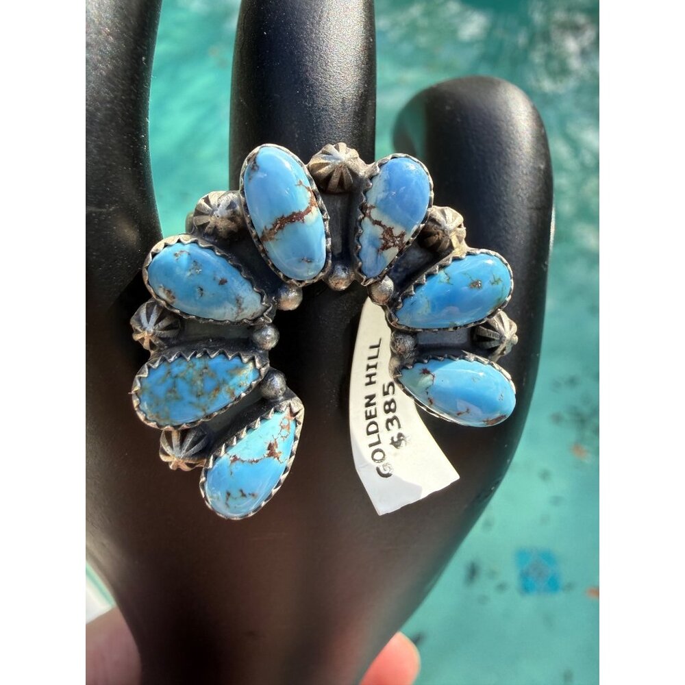 Nwt Artisan Golden Hill Turquoise Naja Sterling Silver Statement Ring adj